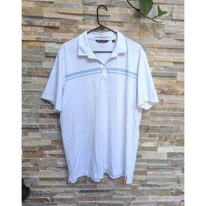 Travis Mathew Mens Polo Shirt Golf Performance White Striped Short Sleeve XL